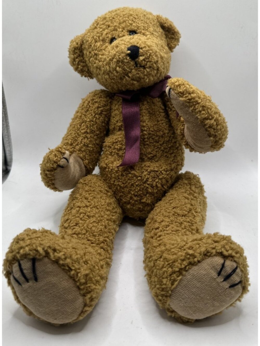 1993 TY attic treasures bear 14” 5 joints gold brown burgundy bow stitched nose
